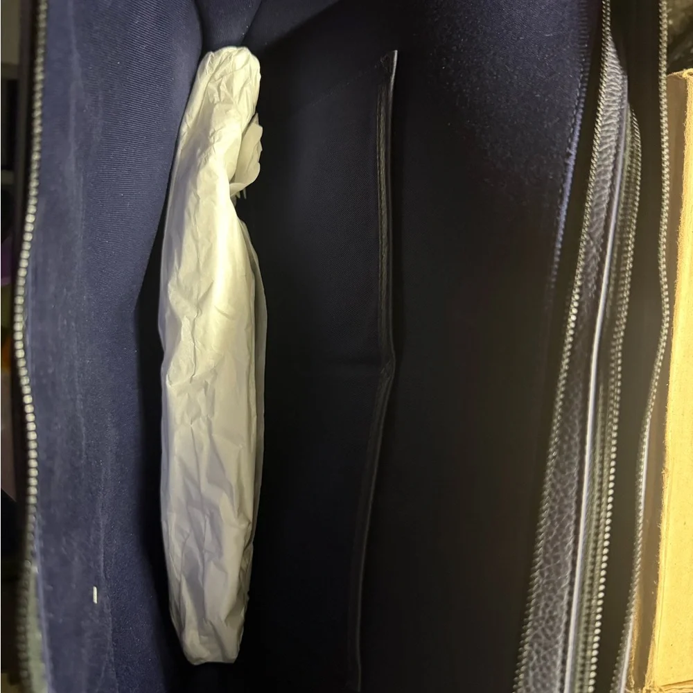 Salvatore Ferragamo Navy Embossed Leather Laptop Briefcase